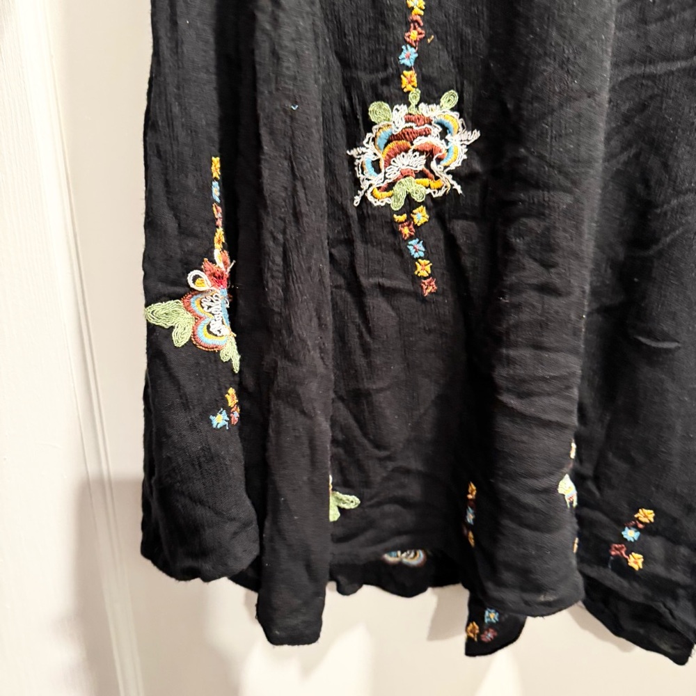 Free People Oxford Black Embroidered Swing Dress Large Boho Festival Coachella - Picture 9 of 15